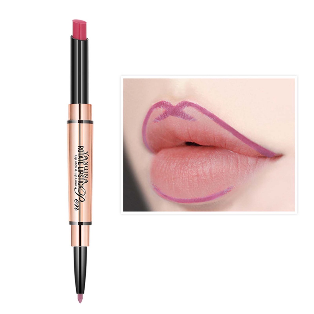 Son Môi Kiêm Bút Kẻ Viền Môi Hai Đầu 1.7g Màu Lì Nuôi Dưỡng Chống Thấm Nước Đa Năng Dành Cho Nữ