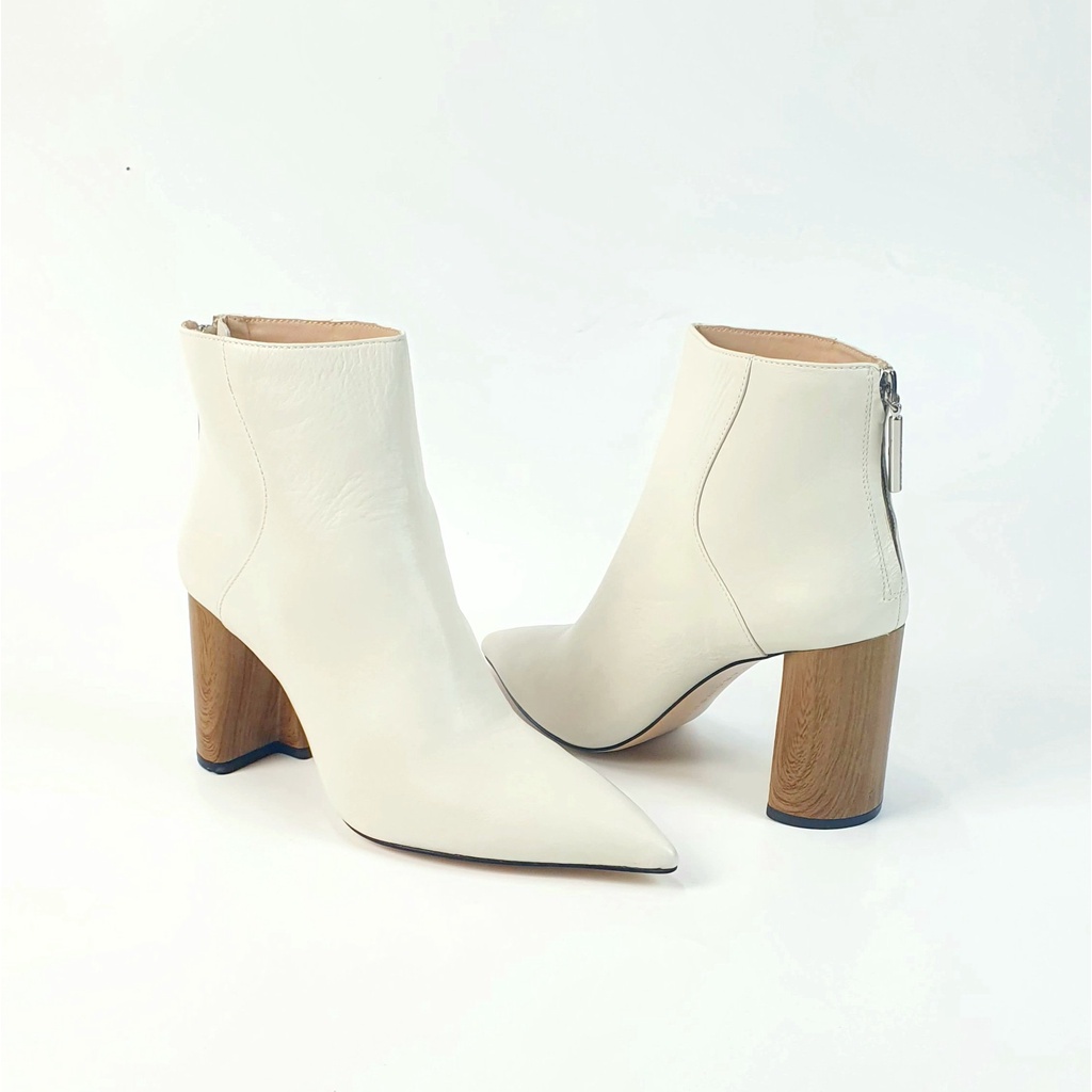 Giày Boot Cổ Thấp Za Ra Da Bò Thật Nguyên Miếng Hàng Thu Đông Đế Cao 7cm màu trắng kem | BigBuy360 - bigbuy360.vn
