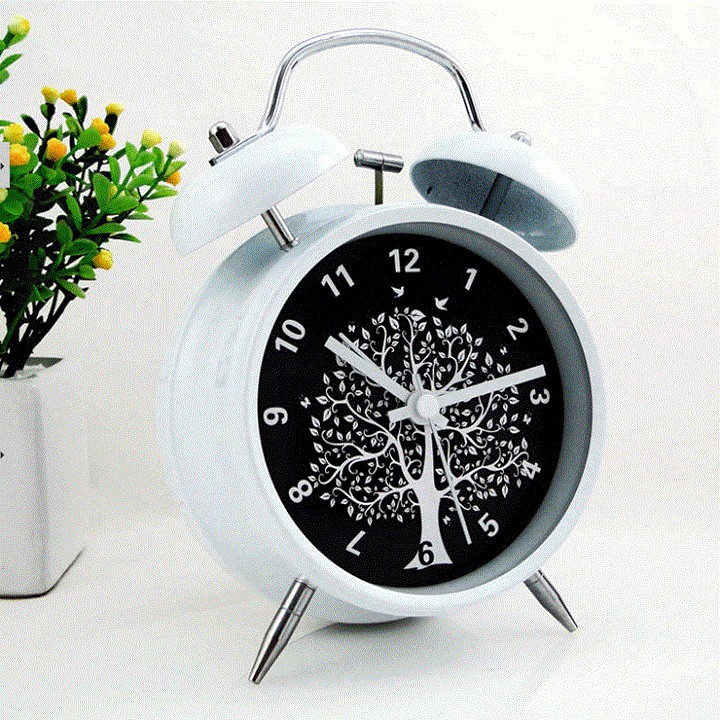 Đồng Hồ Để Bàn Báo Thức Quả Chuông Họa Tiết Cây Trang Trí, Kêu To