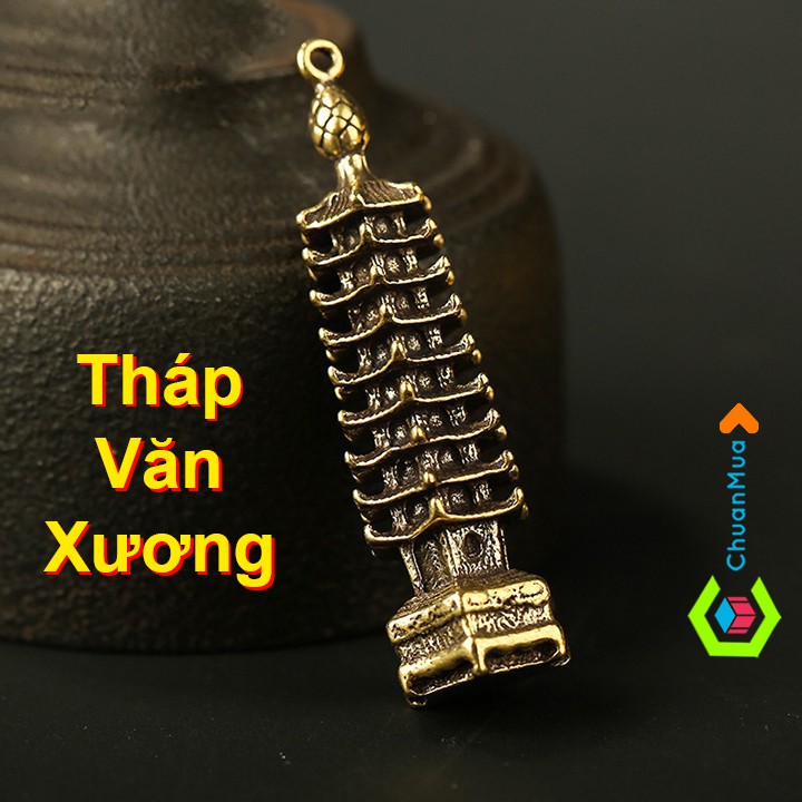 Móc Khóa Tháp Văn Xương Đồng Nguyên Chất ( Thi Cử Trí Tuệ, Bình An, gắn Chìa Khóa Trang Trí Tiểu Cảnh, mốc độc lạ 3D )