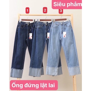 Quần jeans ống đứng lật lai