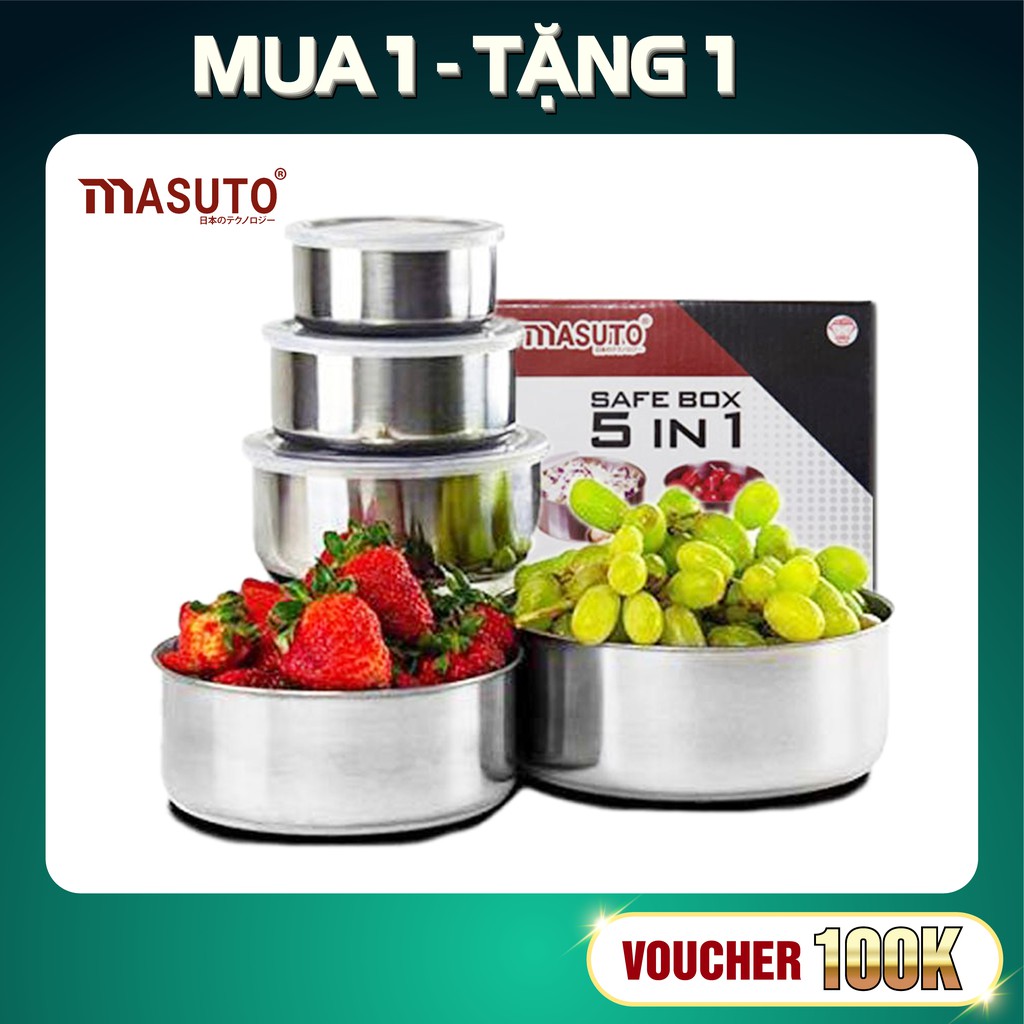 Bộ 5 Hộp Đựng Thực Phẩm Inox Masuto Công Nghệ Nhật Bản