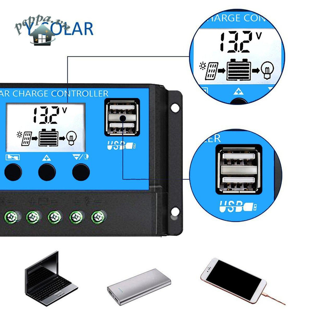 Bộ Điều Khiển Sạc Năng Lượng Mặt Trời Pwm Với Màn Hình Lcd Kép