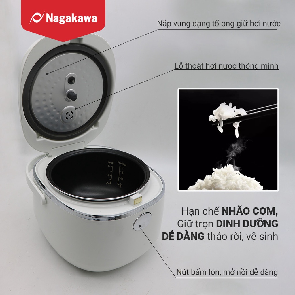 Nồi Cơm Điện Tách Đường 1.2L Nagakawa NAG0136 Cho Người Giảm Cân, Tiểu Đường Bảo Hành 24 Tháng