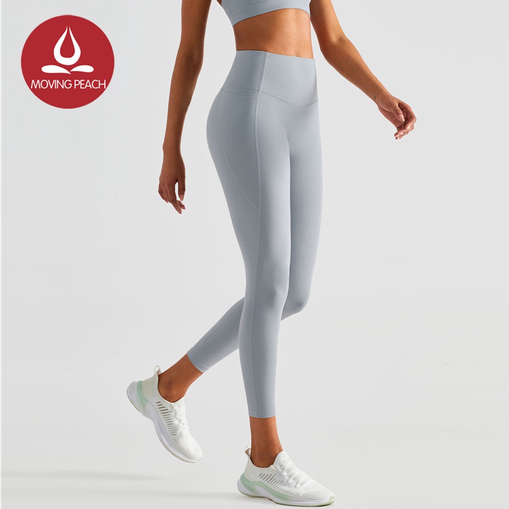 MOVING PEACH Women Sports Leggings Skin-friendly Yoga Pants with Pockets ALU
