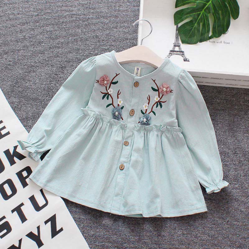 Đầm xòe tay dài họa tiết hoa xinh xắn cho bé gái