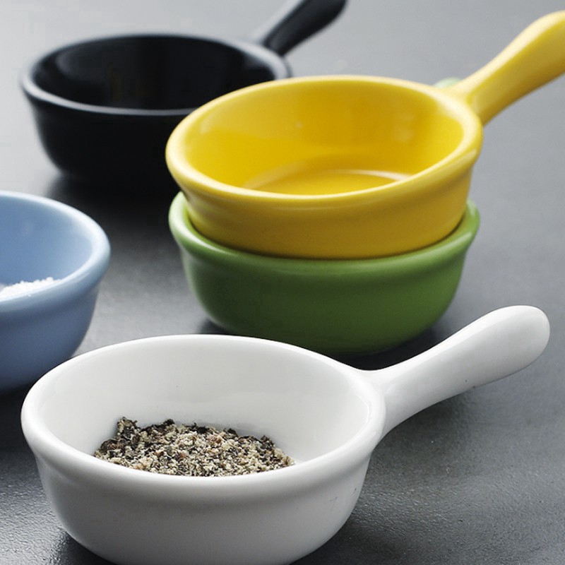 Đĩa đựng nước sốt bằng gốm cỡ nhỏ có tay cầm