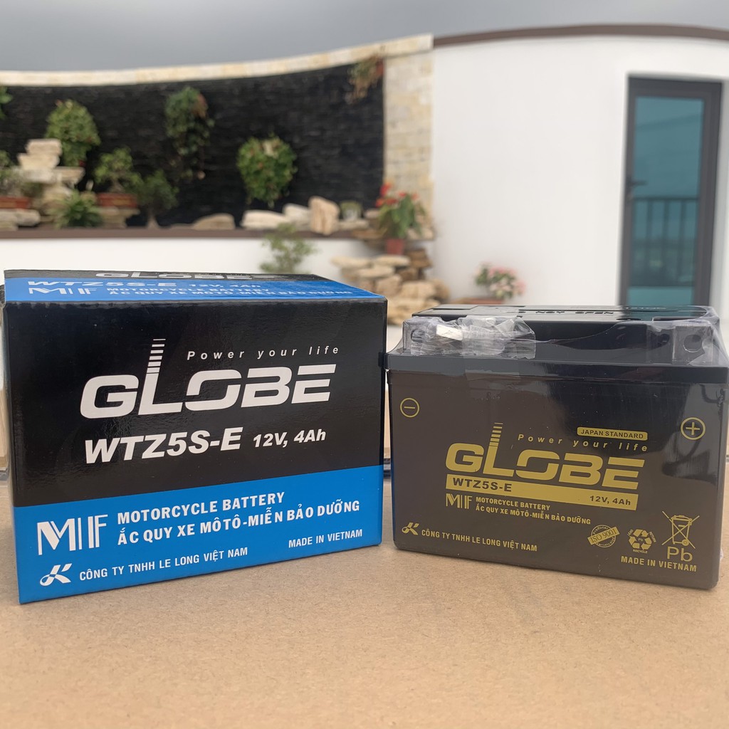 Ắc quy xe máy GLOBE WTZ5S-E 12V-4AH bình ắc quy khô xe máy WAVE RS100, RS110, AIR BLADE 110, EXCITER 135 / 150