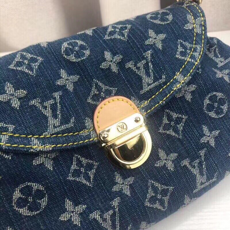 Túi xách tay nữ dáng nhỏ da vải denim in logo cao cấp louis vuitton LV