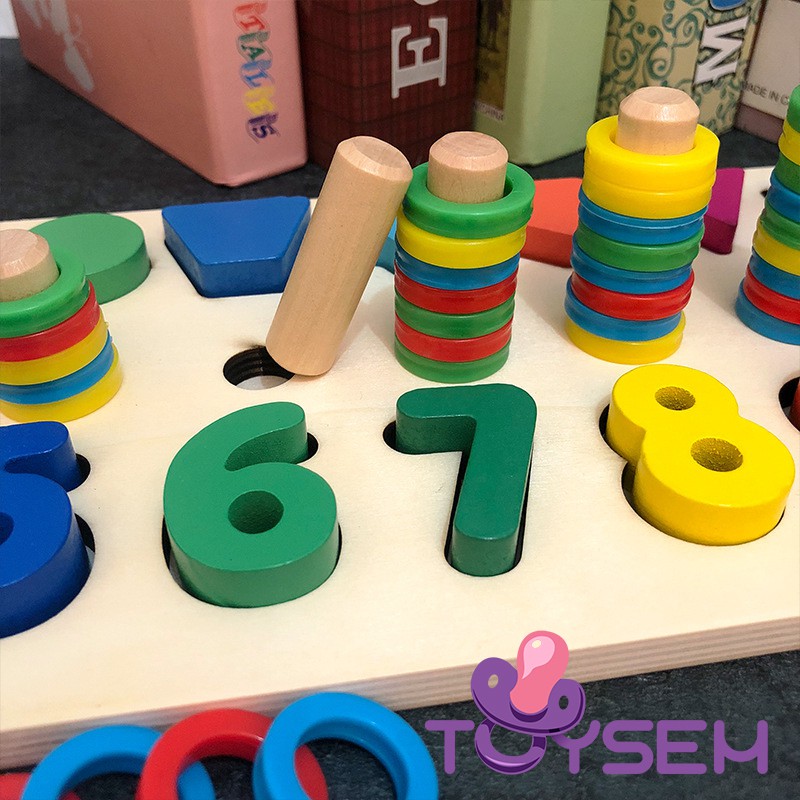 Đồ chơi bảng xếp gỗ ghép số và hình Toysem 3 dòng vừa học vừa chơi cho các bé từ 3 tuổi - Quà tặng sinh nhật cho bé