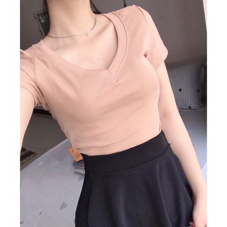 Áo thun ôm body chất đẹp cổ tim ảnh thật
