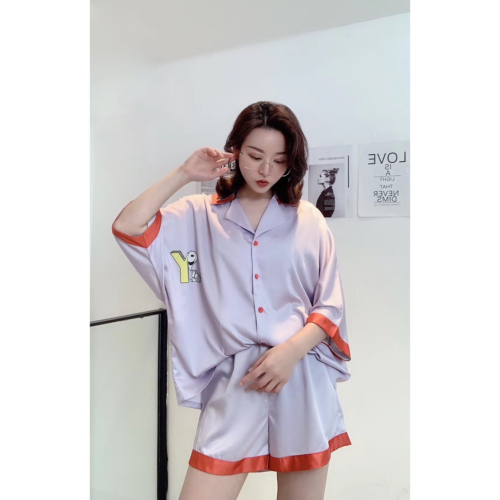 ĐỒ NGỦ QUẢNG CHÂU LUXURY SHERLARR PAJAMAS LỤA SNOOPY TAY LỬNG CHUẨN XỊN