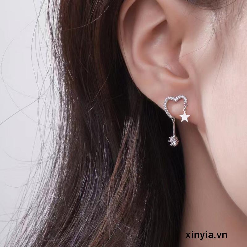 Bông Tai Bạc 925 Hình Ngôi Sao Trái Tim Tua Rua Thiết Kế Tinh Tế Chất Lượng Cao Cho Nữ