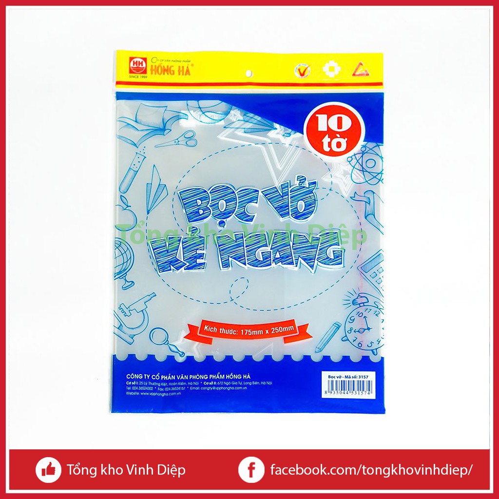 Combo 10 bọc vở nilon Hồng Hà học sinh cấp 2 size 175x250mm