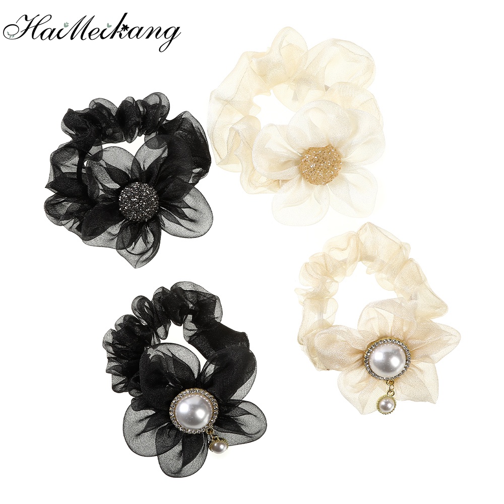 Dây buộc tóc cỡ lớn HAIMEIKANG đính đá và ngọc trai thời trang phong cách Hàn Quốc