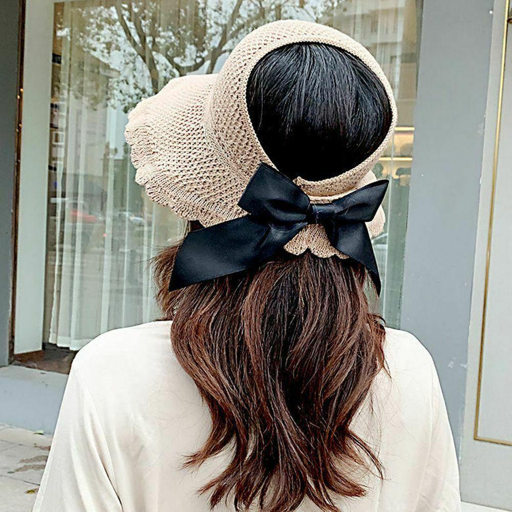 NIUYOU Mũ Đi Biển Chống Nắng Đính Nơ Có Thể Gấp Gọn Tiện Lợi