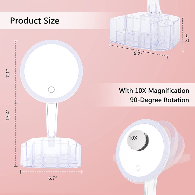 Gương Trang Điểm Độ Phóng Đại 10x Có Đèn Tiện Dụng