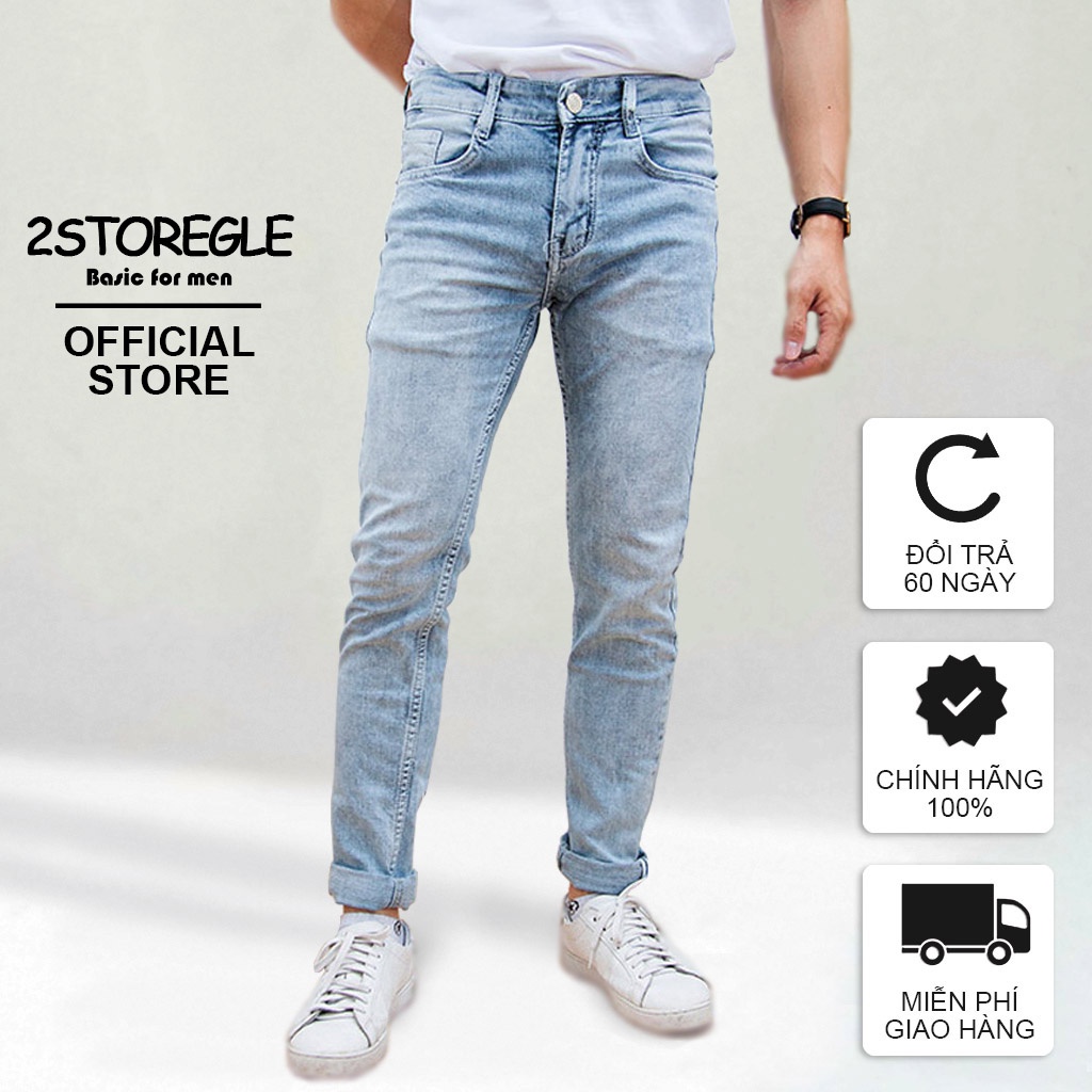 Quần Jean Nam Màu Xanh Bạc 2STOREGLE Dáng Ôm Chất Mịn Đẹp