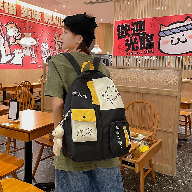 large capacity japanese korean women's school backpack for students/large school backpack/large capacity cat school backpack