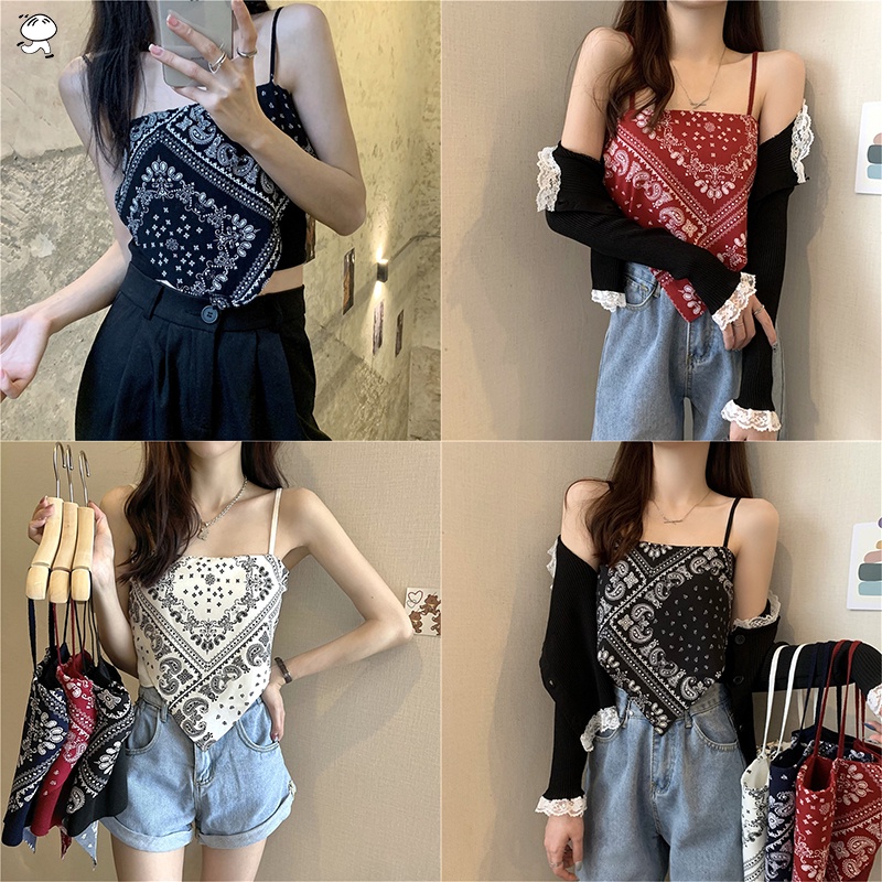 【sweet】woman Summer Creative print Pattern Silk Scarf Sexy Small Camisoles Clothing