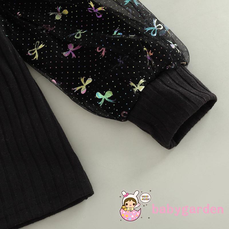 Set Đồ Mùa Thu 2 Món Gồm Áo Tay Dài Lưới Đen + Váy Chữ A Có Nút Cài Cho Bé Gái 1-6 Tuổi