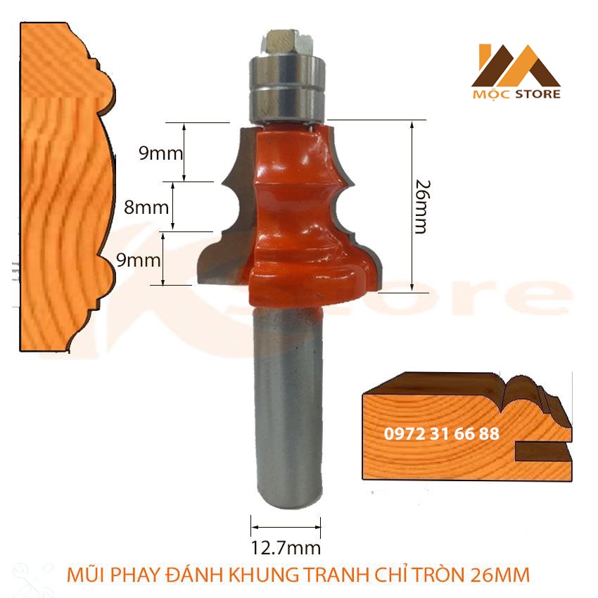 MŨI PHAY GỖ ĐÁNH KHUNG TRANH CHỈ TRÒN 26MM - ĐÁNH 2 LẦN HÀNG VIỆT NAM CHẤT LƯỢNG CAO