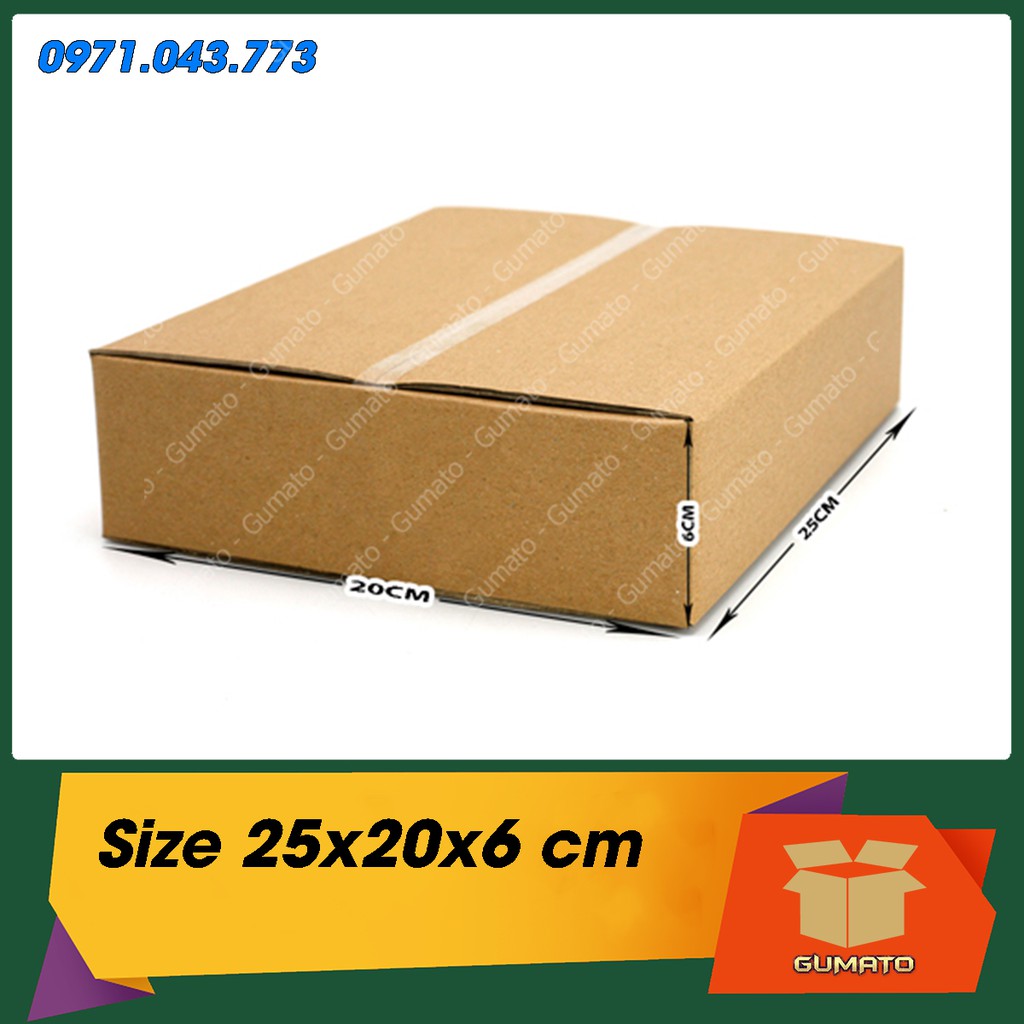 Size 25x20x6 cm, hộp giấy thùng carton gói hàng tại Gumato