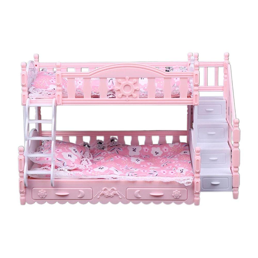 Set đồ chơi mô hình giường ngủ đôi MMULCK có cầu thang phong cách cổ điển tỉ lệ 1:12 dành cho trang trí nhà búp bê
