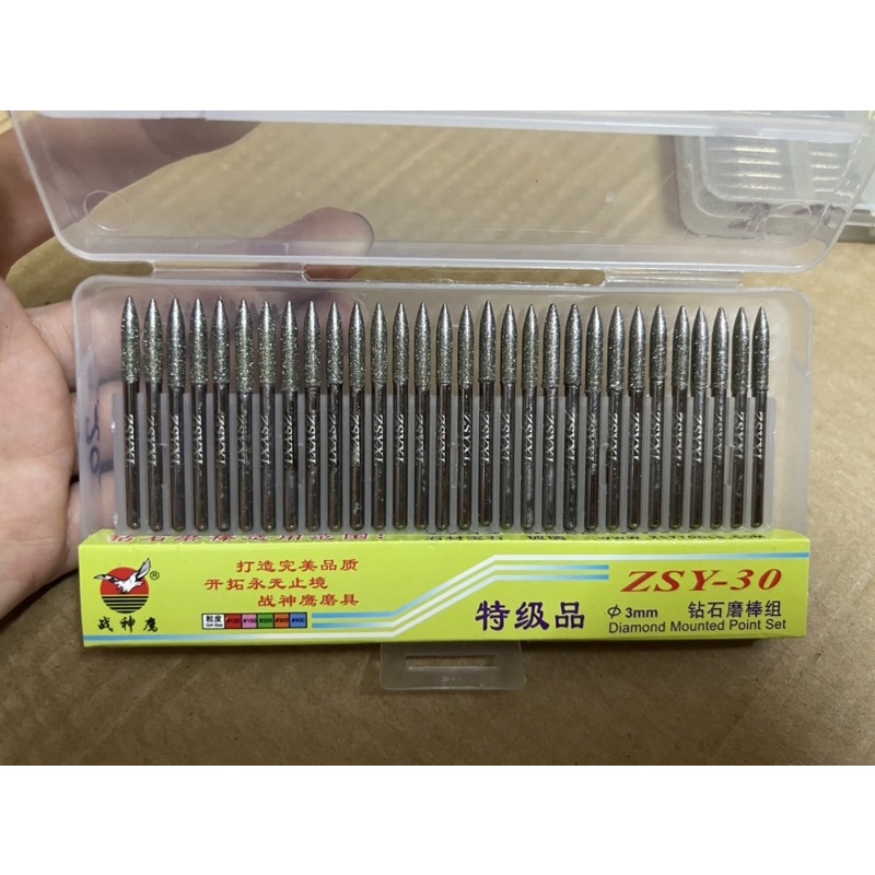 Bộ mũi mài kim cương Đài Loan 30 chi tiết giông nhau trụ, tròn, nhọn.... hiệu ZSY-30