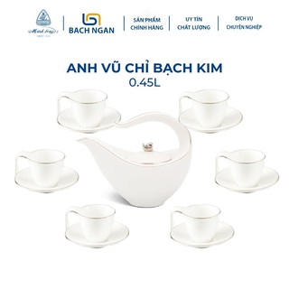 Bộ Ấm Trà 0.45L -  Anh Vũ - Chỉ Bạch Kim - Gốm sứ cao cấp Minh Long I