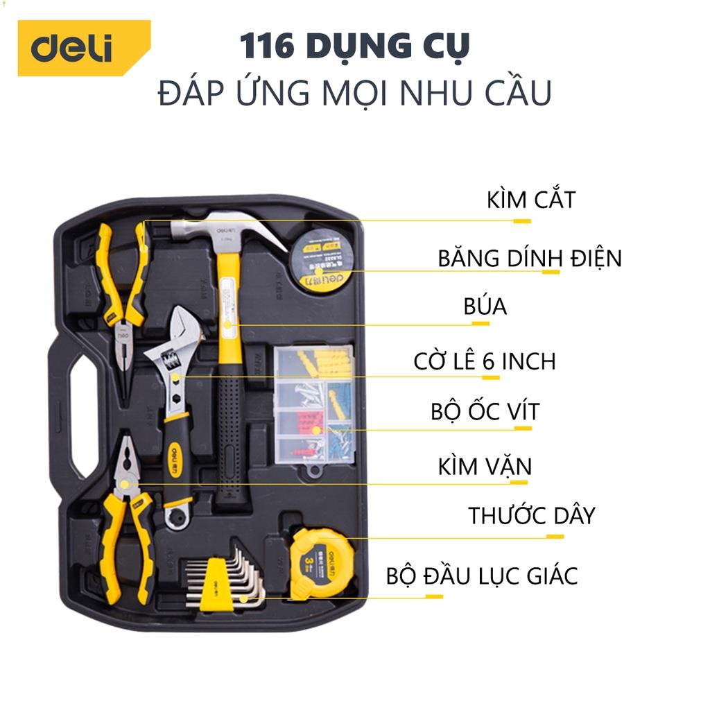 Bộ Dụng Cụ Sửa Chữa Đa Năng 116 Chi Tiết Deli Cao Cấp Chính Hãng - Sử Dụng Nhiều Mục Đích, An Toàn, TIện Lợi - DL5973 .