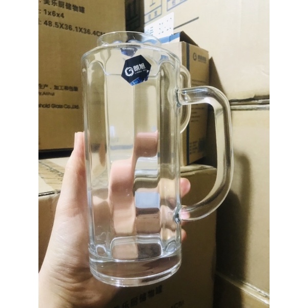 Set 2 ly cốc thuỷ tinh uống bia,uống nước ngọt có quai 375ml