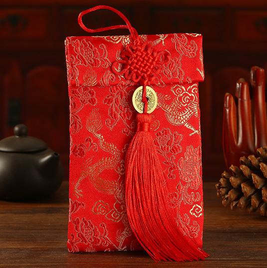 Cặp 2 Bao Lì Xì Vải Thổ Cẩm Đính Tiền Đồng Xinh Xắn Sang Trọng