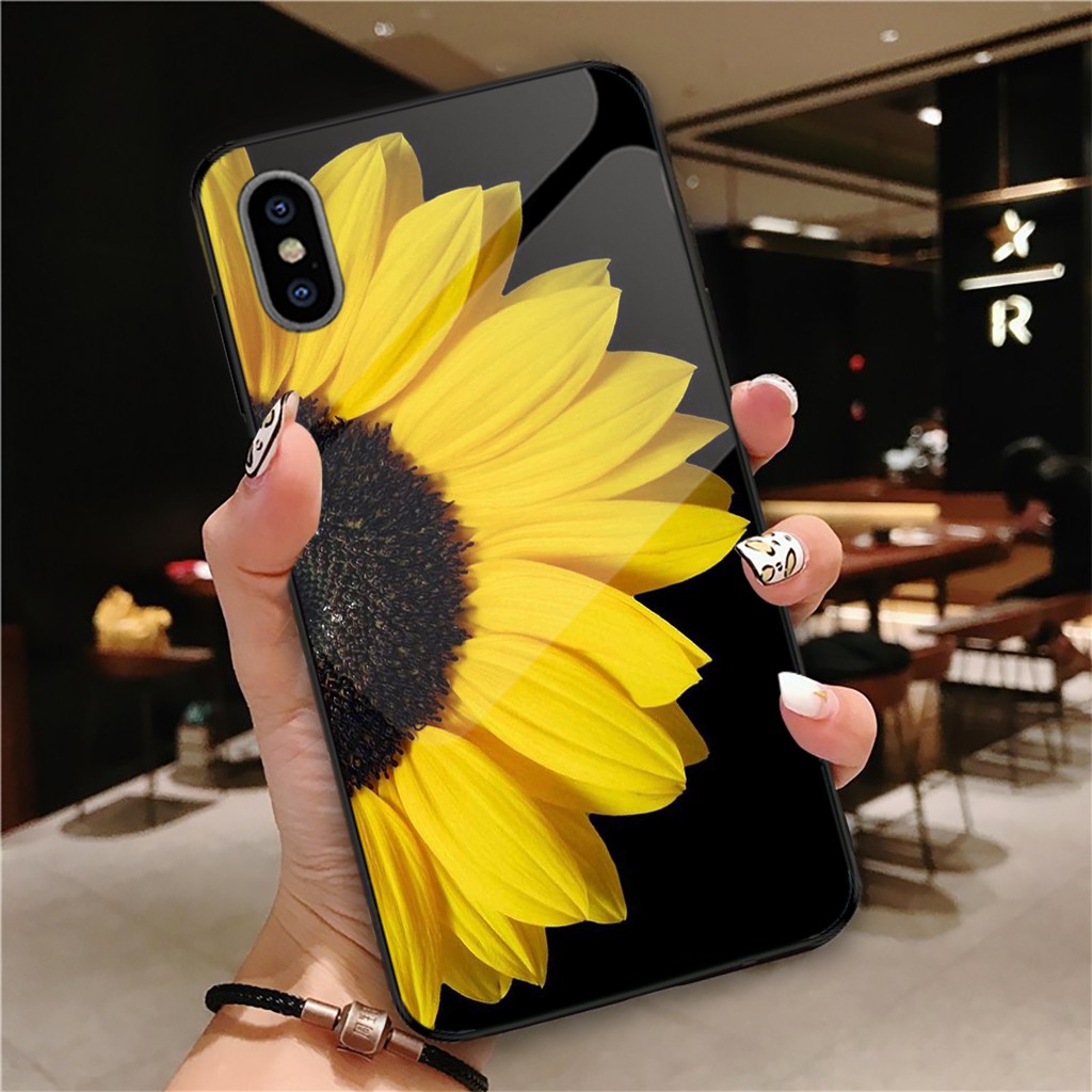 Ốp iphone kính cường lực hoa hướng dương cho 11/11pro/11promax/12 pro max/13 pro max/6/7/8/plus/splus/x/xs/xr/xsmax-k136
