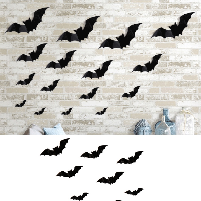 Sticker Dán Cửa Sổ Họa Tiết Hình Con Dơi Màu Đen Dùng Trang Trí Halloween