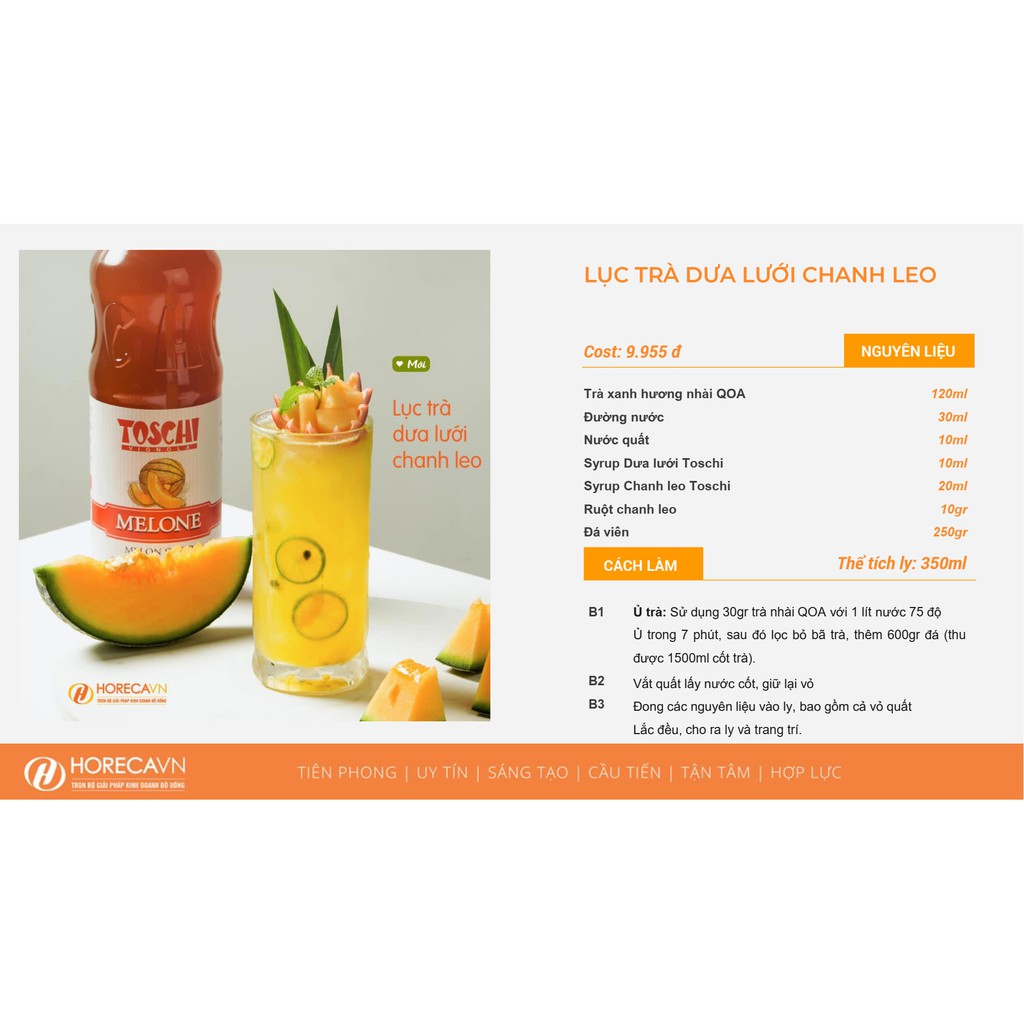 Siro Toschi Dưa Lưới 1000ml - Toschi Melon Syrup 1000ml - KHUYẾN MẠI SỐC