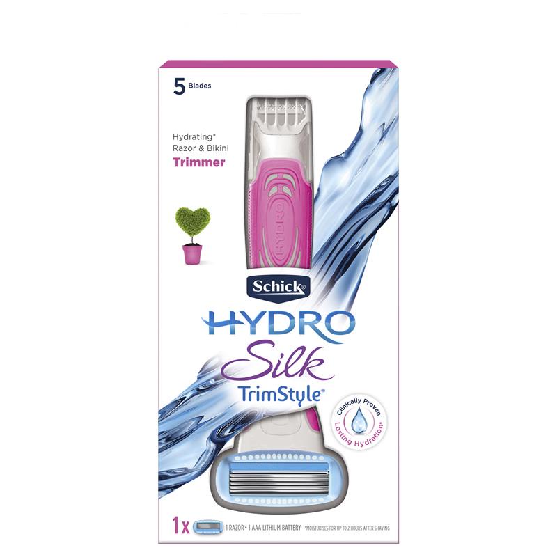 Schick Set Dao Cạo, Máy Tỉa Lông Schick Hydro Silk Trim Style Kèm 5 Lưỡi Thay Thế (Có Sẵn)