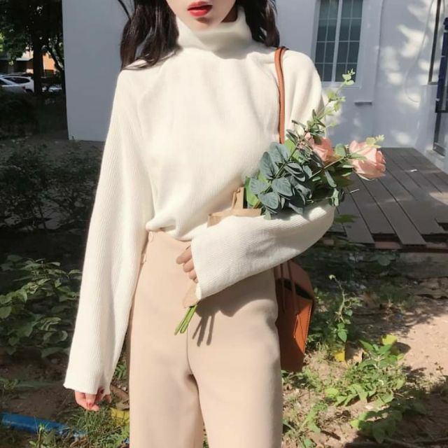 (Có sẵn)Áo len cổ cao Hồng kông hương vị retro