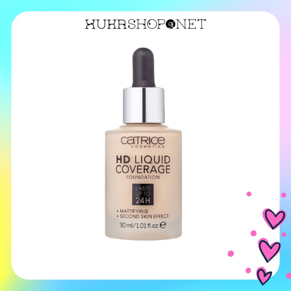 Kem nền kiềm dầu Catrice HD Liquid Coverage Foundation 24h che phủ tốt 30ml