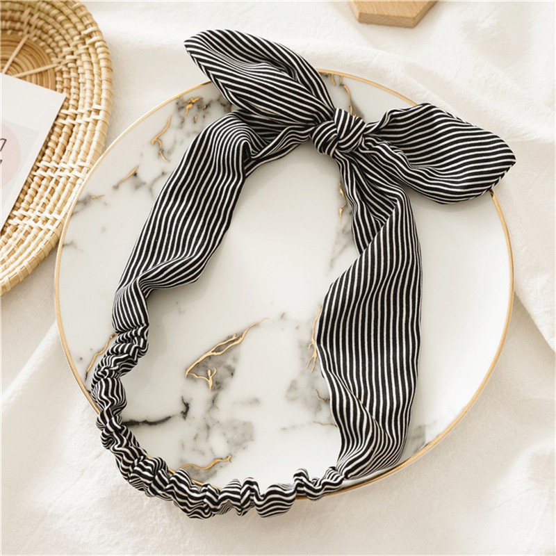 Mới Băng Đô Tai Thỏ Họa Tiết Kẻ Sọc Co Giãn Thời Trang