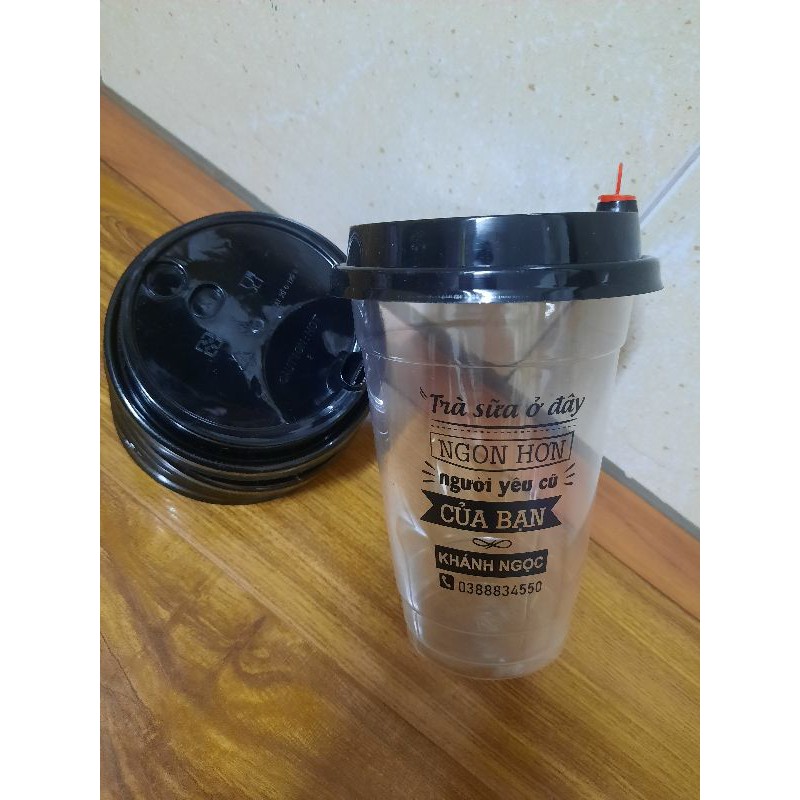 50 ly pp 650ml , ly trà sữa kèm nắp kim cương/nắp vuông