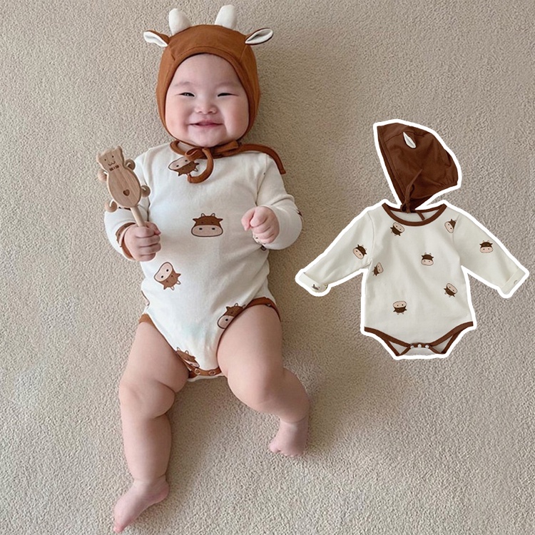 Set đồ liền thân tay dài + Mũ cho bé sơ sinh
