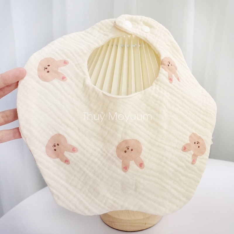 Yếm tròn xô xoay 360 Muslin hoạ tiết Gấu, Thỏ cho bé