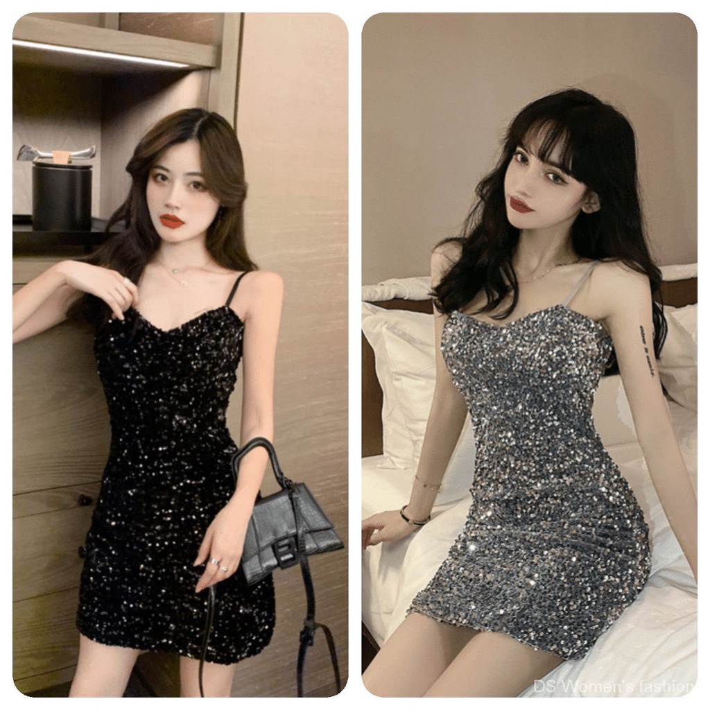 Đầm hai dây dáng ôm đính hạt kim sa long lanh gợi cảm hợp thời trang
