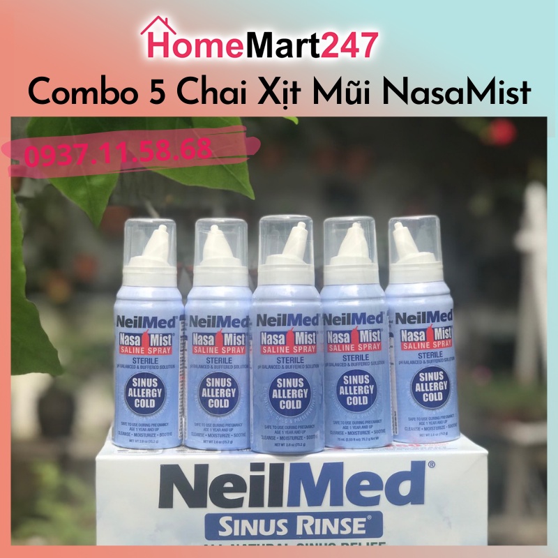CHAI XỊT MUỐI BIỂN RỬA MŨI NASAMIST NEILMED CHUẨN MỸ - COMBO 5 CHAI HÀNG TÁCH SET - DÀNH CHO EM BÉ 1 TUỔI