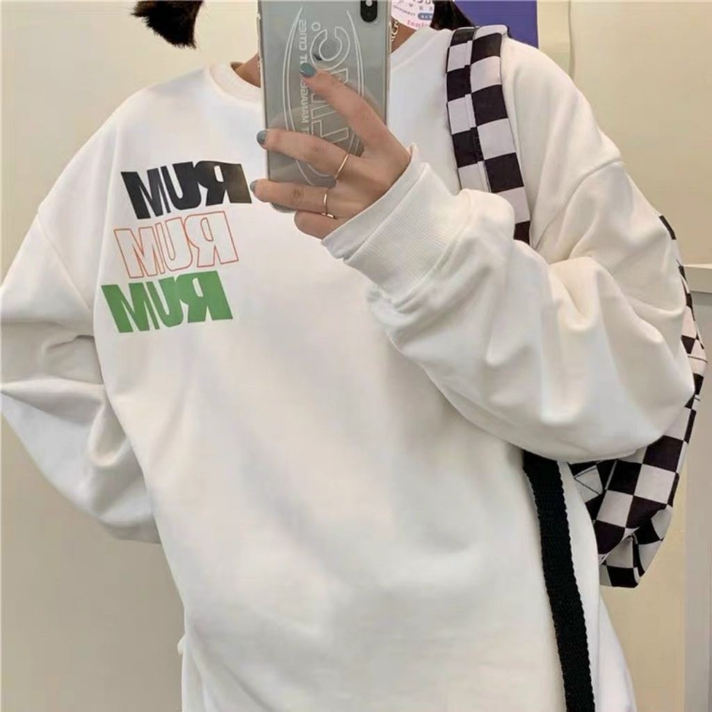 ÁO SWEATER NỈ UNISEX KHÔNG NÓN RUM RUM RUM ÁO FORM RỘNG NỮ MÀU TRẮNG CỰC ĐẸP