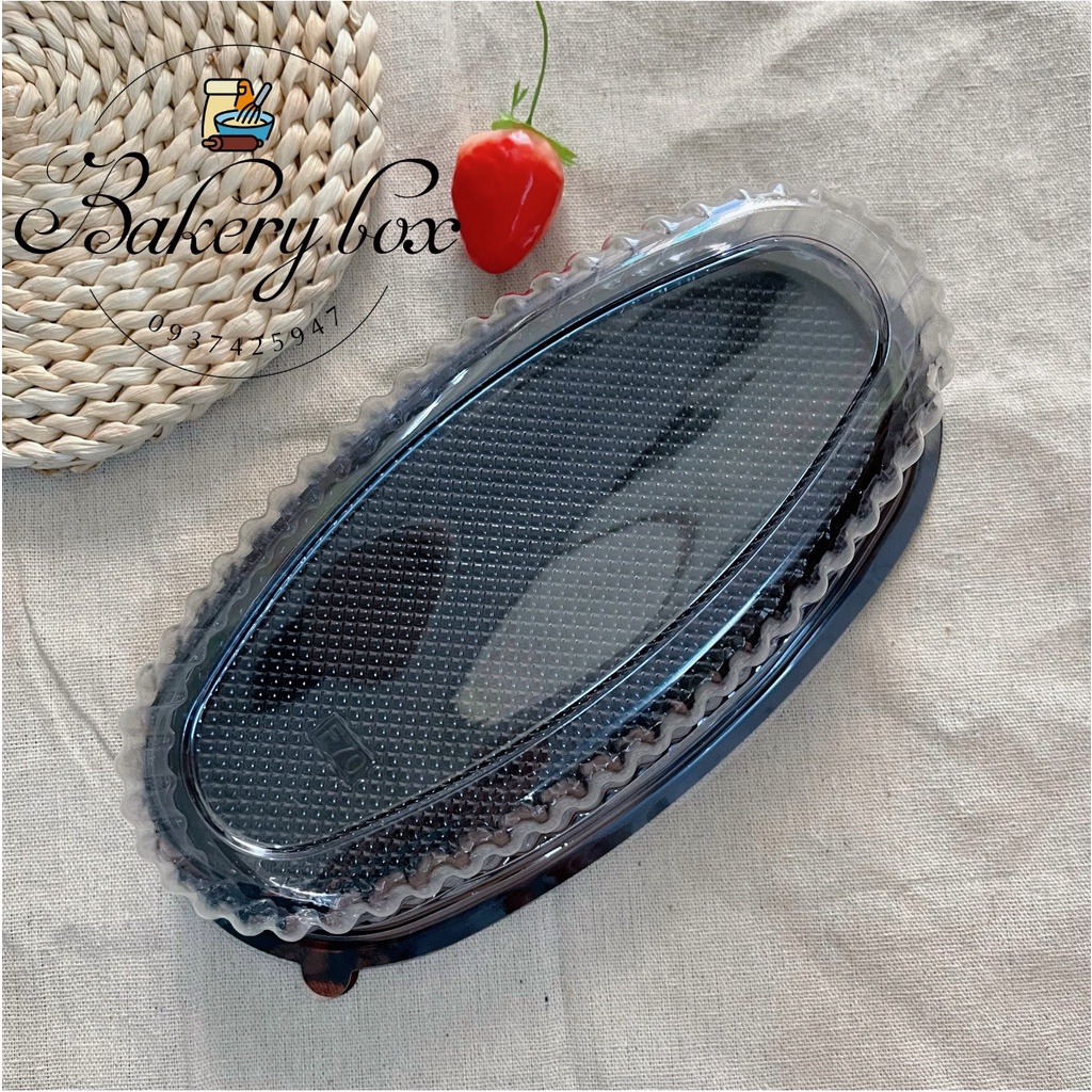 F70 | Set 50 Hộp Oval Đế Đen Đựng Flan Cheese, Bánh Mì Hoa Cúc (Hàng Nhập)