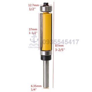Mũi Router Phay Thẳng Bi Trên – Dưới 37mm Cốt 6.35 mm- A040076