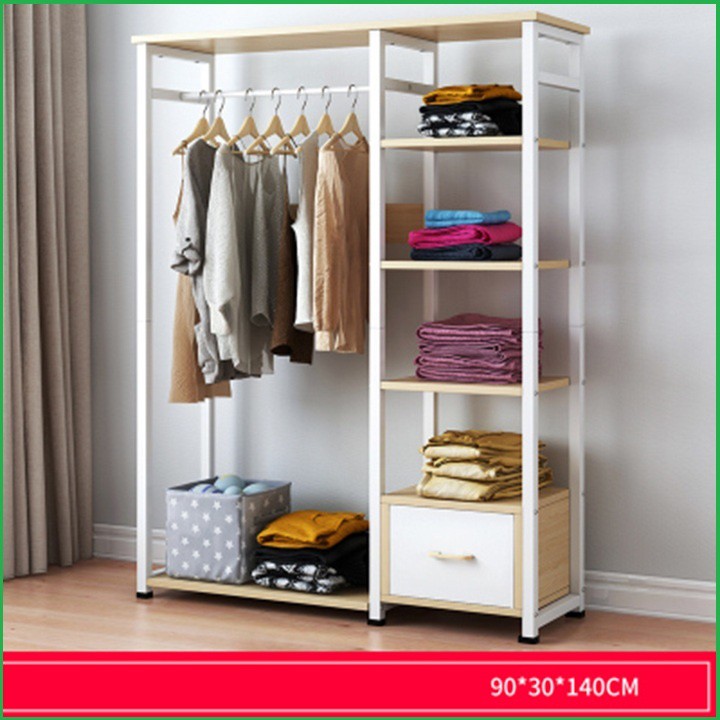 Tủ quần áo khung thép mặt gỗ ngang 90cm - Tủ treo quần áo cao cấp | BigBuy360 - bigbuy360.vn