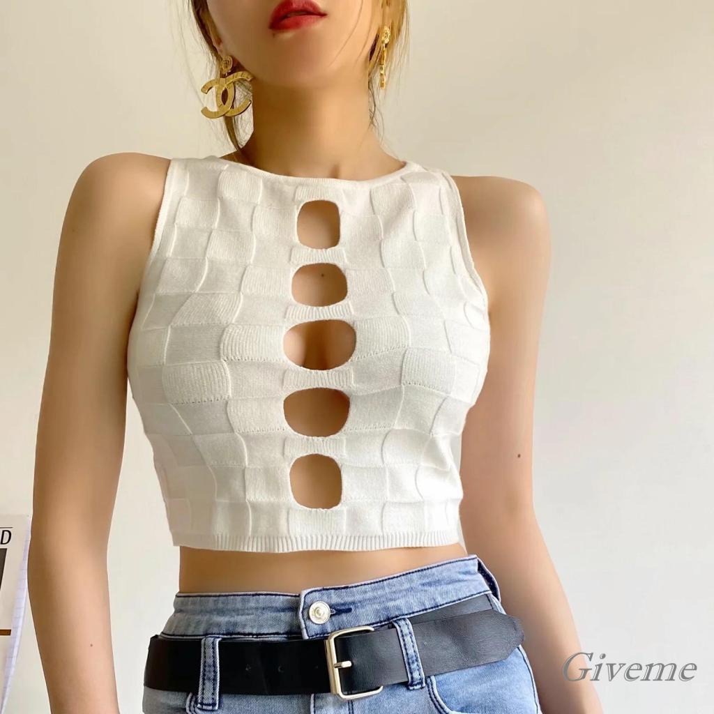 Áo Croptop Dệt Kim Sát Nách Màu Trơn Họa Tiết Kẻ Sọc Màu Sắc Thời Trang Cho Nữ